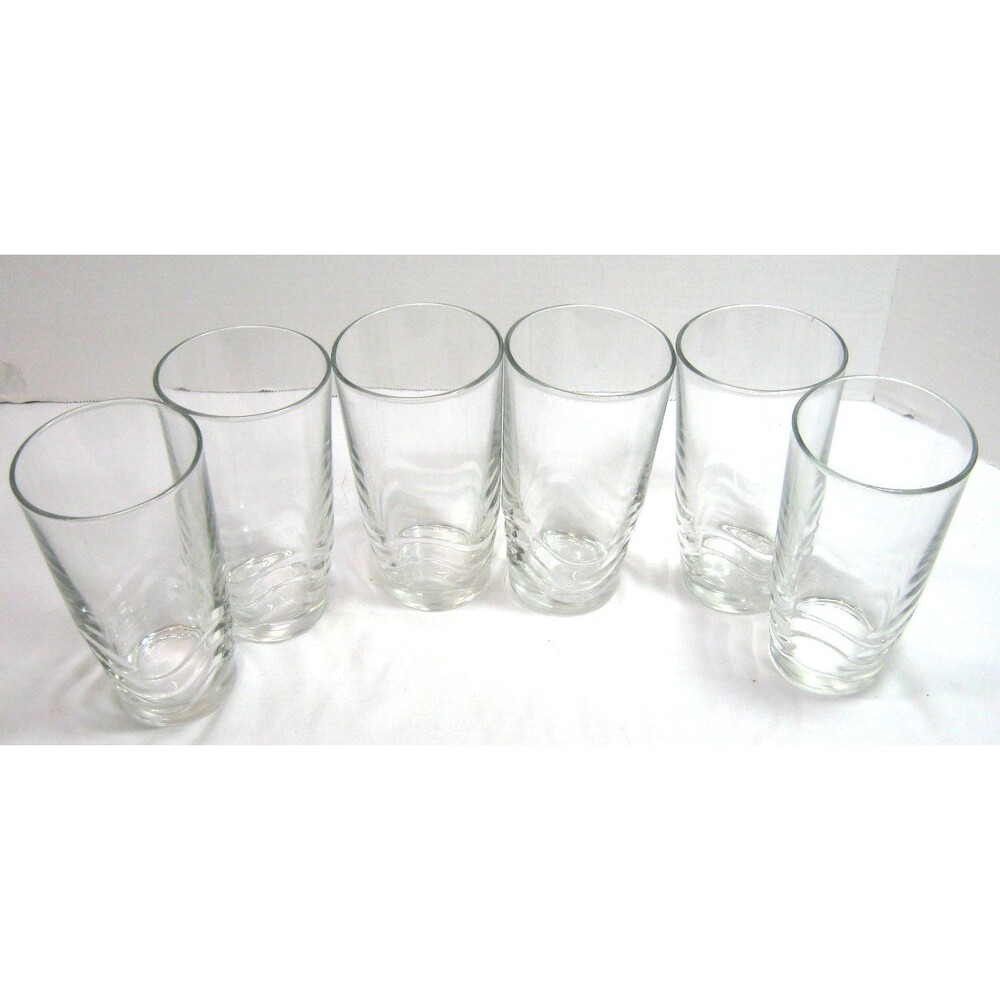 Set of 6 Libbey Orbita Clear Glass 16oz Ice Tea Cooler Tumblers Swirl